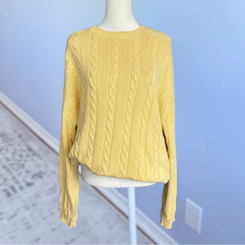Vintage St Bernard Cable Knit Chunky Oversized Sweater in Butter Yellow